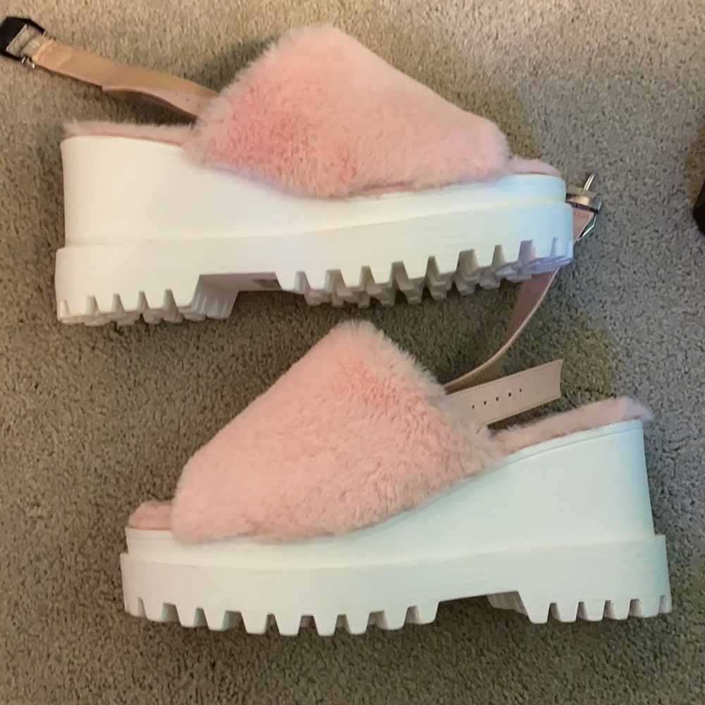 Fuzzy, platform sandals